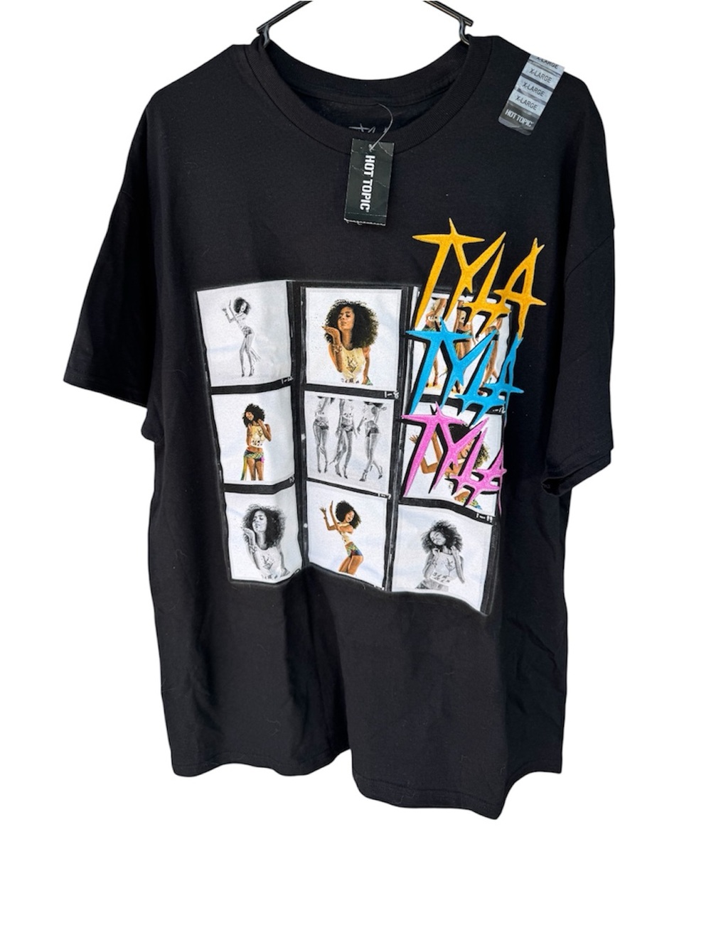 Tyla unisex Black Short Sleeve Tee with Yellow Blue Pink Graphic sz xl